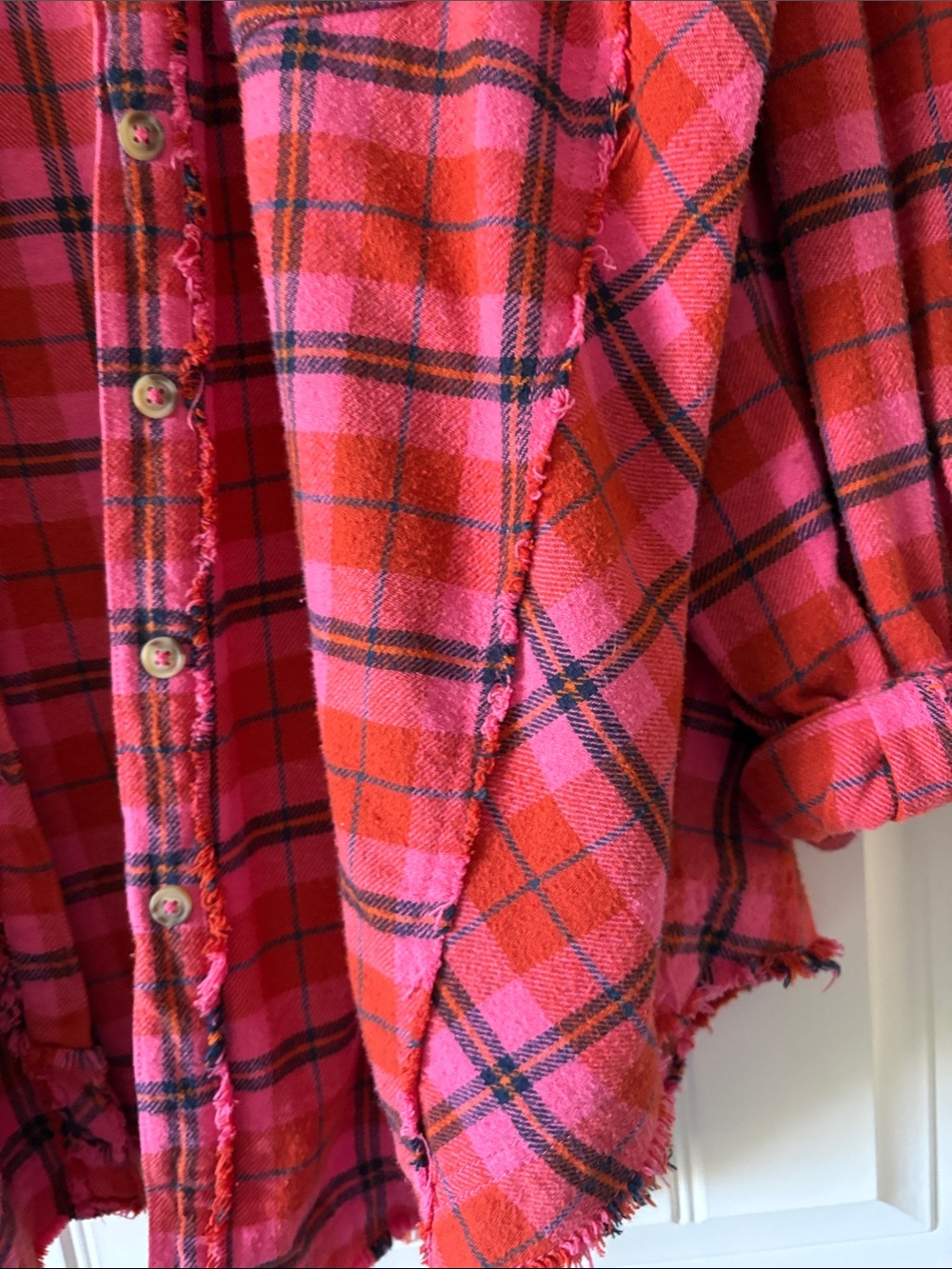 Free People Red & Pink Plaid Button-Down Shirt - Picture 4 of 7